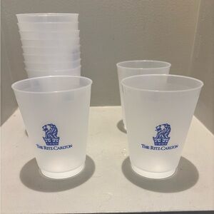 NEW- 11 Ritz Carlton White Plastic logo Cups- hotel pool man cave reusable lion